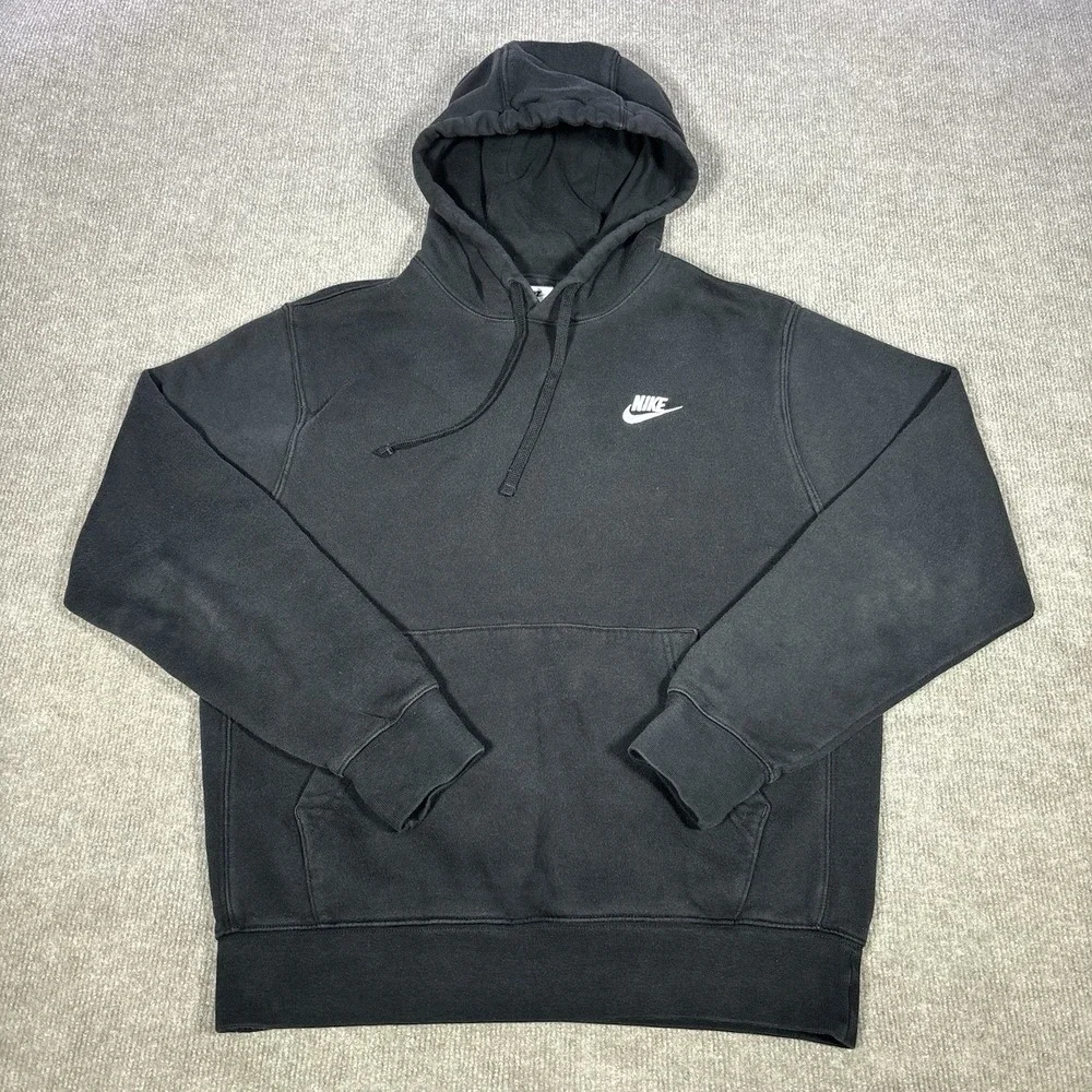 Nike Sportswear‎ Club Fleece Hoodie Sweatshirt Mens S Pullover Black Embroidered